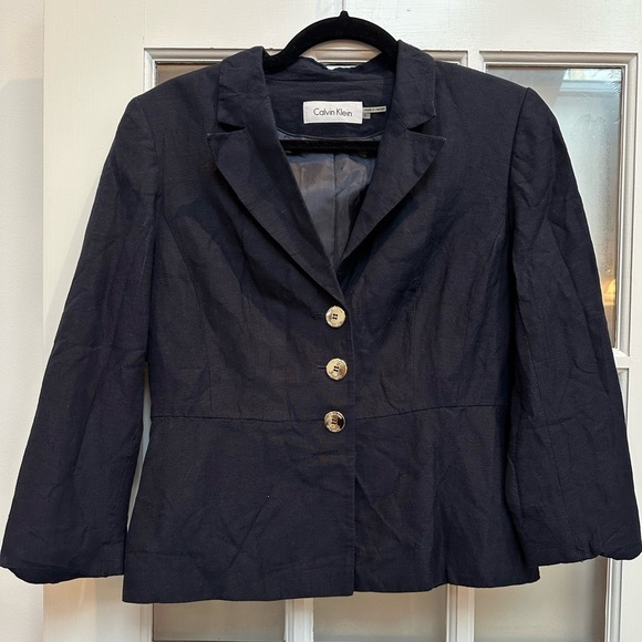 Calvin Klein Jackets & Blazers - Calvin Klein Navy Linen Blend Classic Suit Blazer Jacket Women’s Size 8 Medium